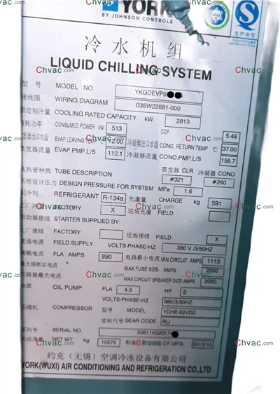 Enfriador enfriado por agua York YK 2813KW