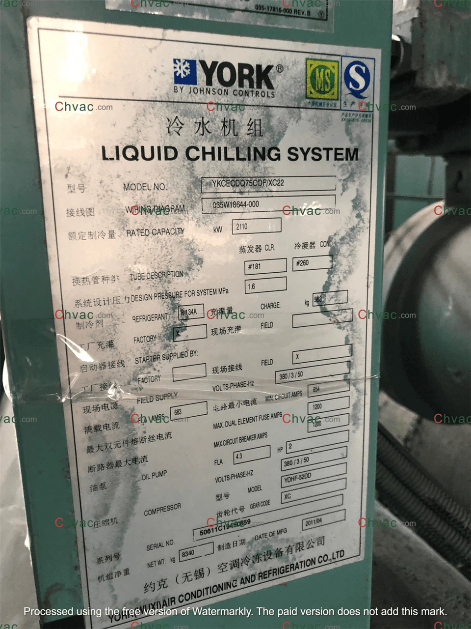 Enfriador York 600TR En stock